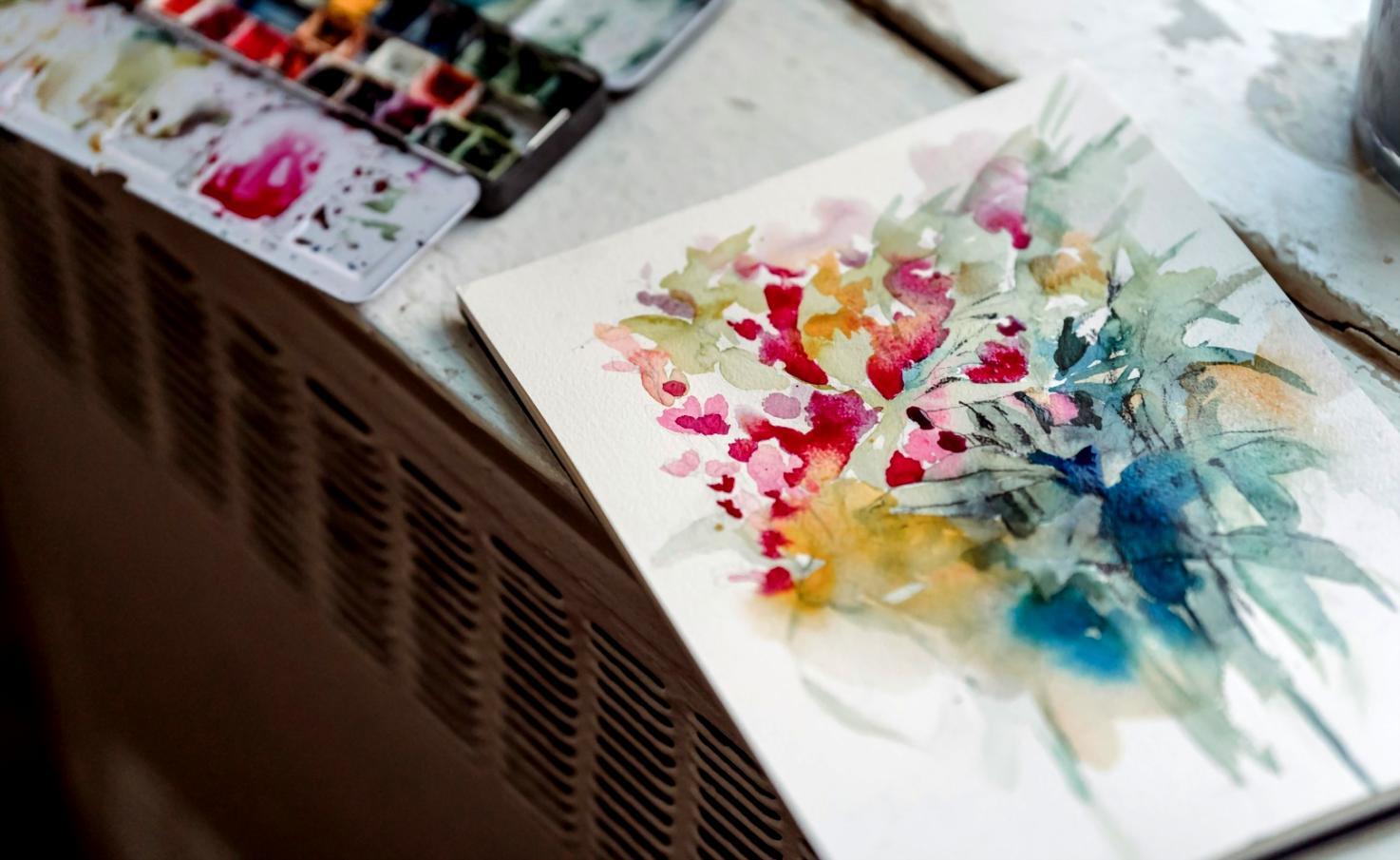 Close-up of digital painting showing layered brush strokes and element composition